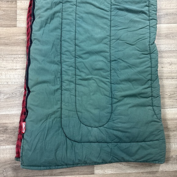 Vintage 70s Coleman Sleeping Bag Green Red Plaid Flannel Camping Outdoors Hiking - Picture 4 of 16